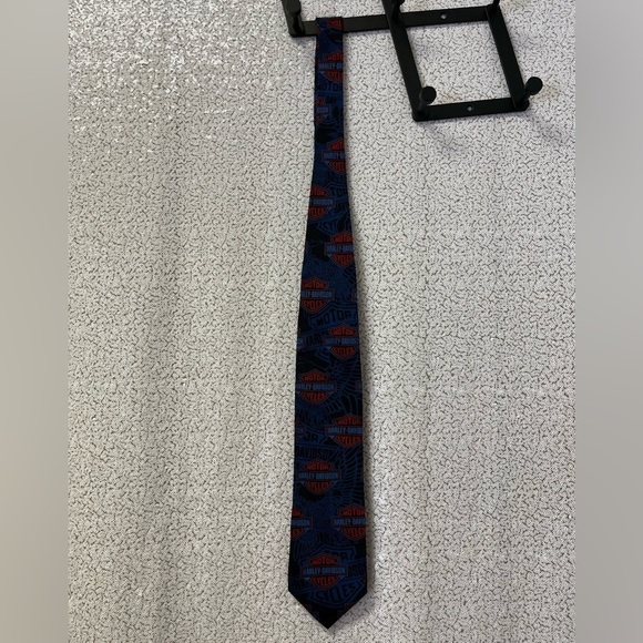 RM Style Ralph Marlin Vintage Red & Blue Harley-Davidson Silk Tie - Picture 1 of 5